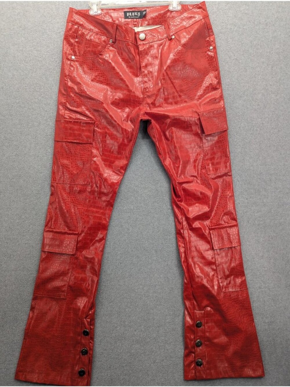 Politics Pants Mens 38x34 Red Faux Leather Cargo Croc Print Back Script